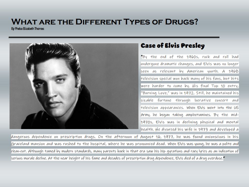 Types of Drugs - Pheba Elizabeth Thomas